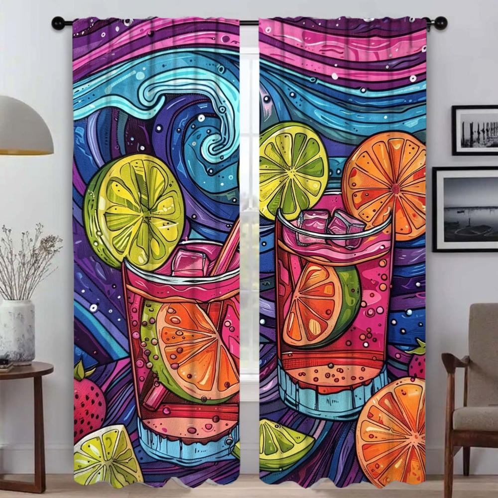 Window Curtain for Room 2 Panel Colorful Fruit Anti-mosquito Curtains for Camera Halloween Decoration Partition Shades Living