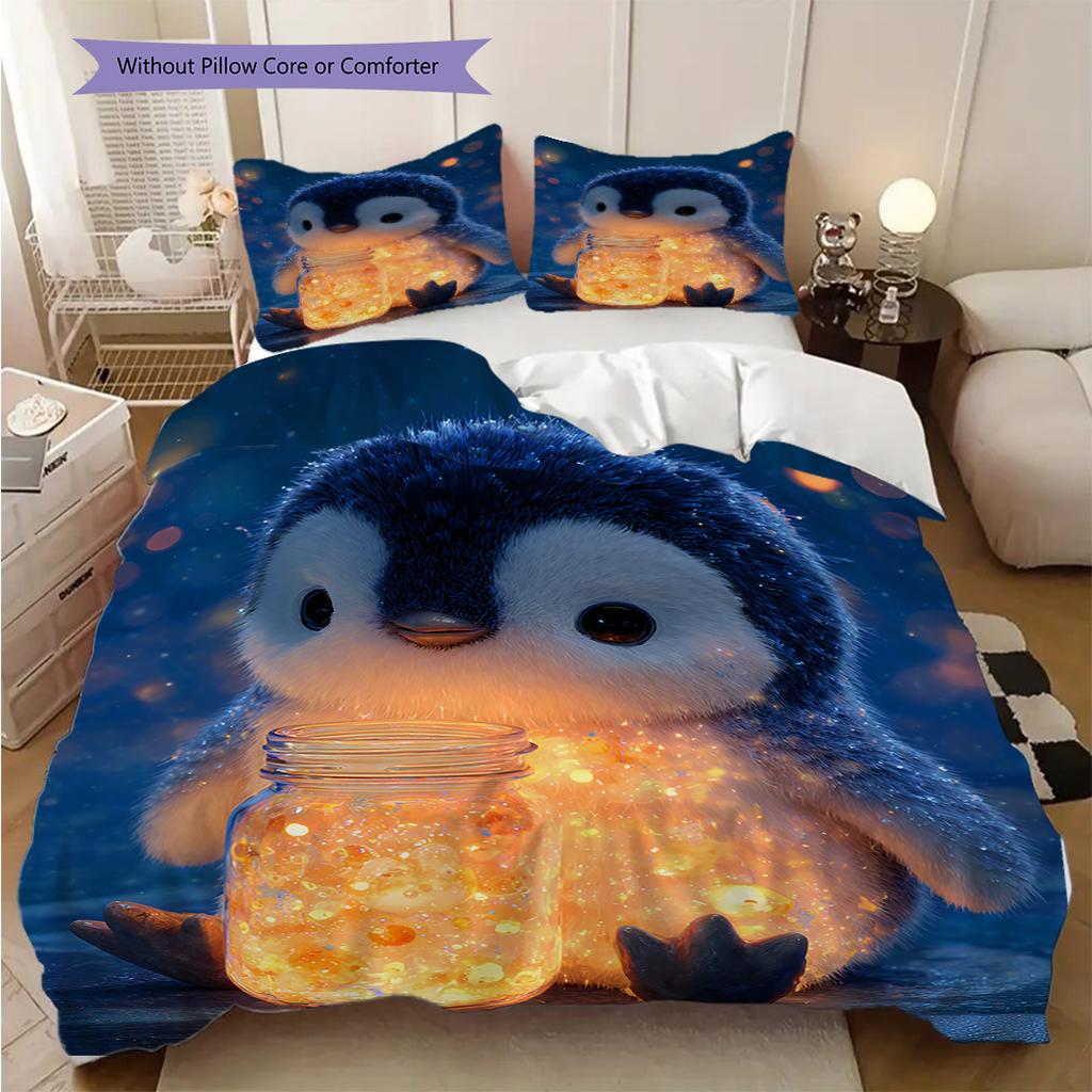 Pinguinmuster Bettwäsche Steppdecke Set Bettbezug Kissenbezug Heimdekoration Geburtstagsgeschenk (1 Bettbezug + 2 Kissenbezüge, ohne Füllung)