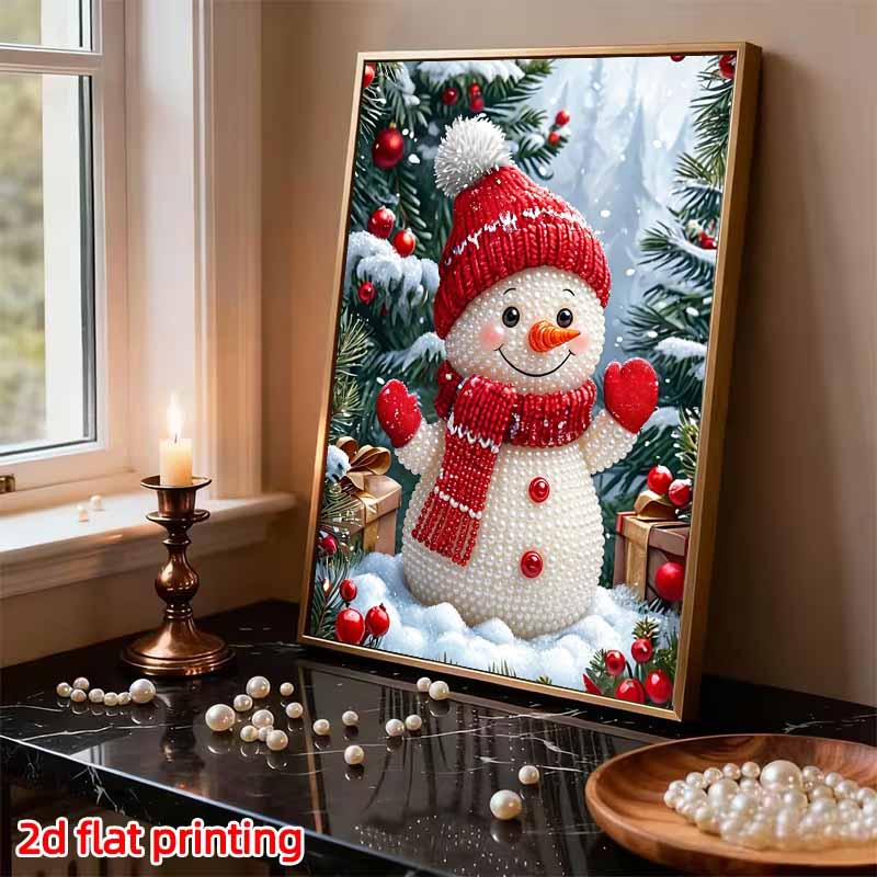 Pearl Painting DIY Kit Christmas Snowman Frameless Handmade Bead Canvas Art Creative Leisure Craft for Bedroom Living Room Decor