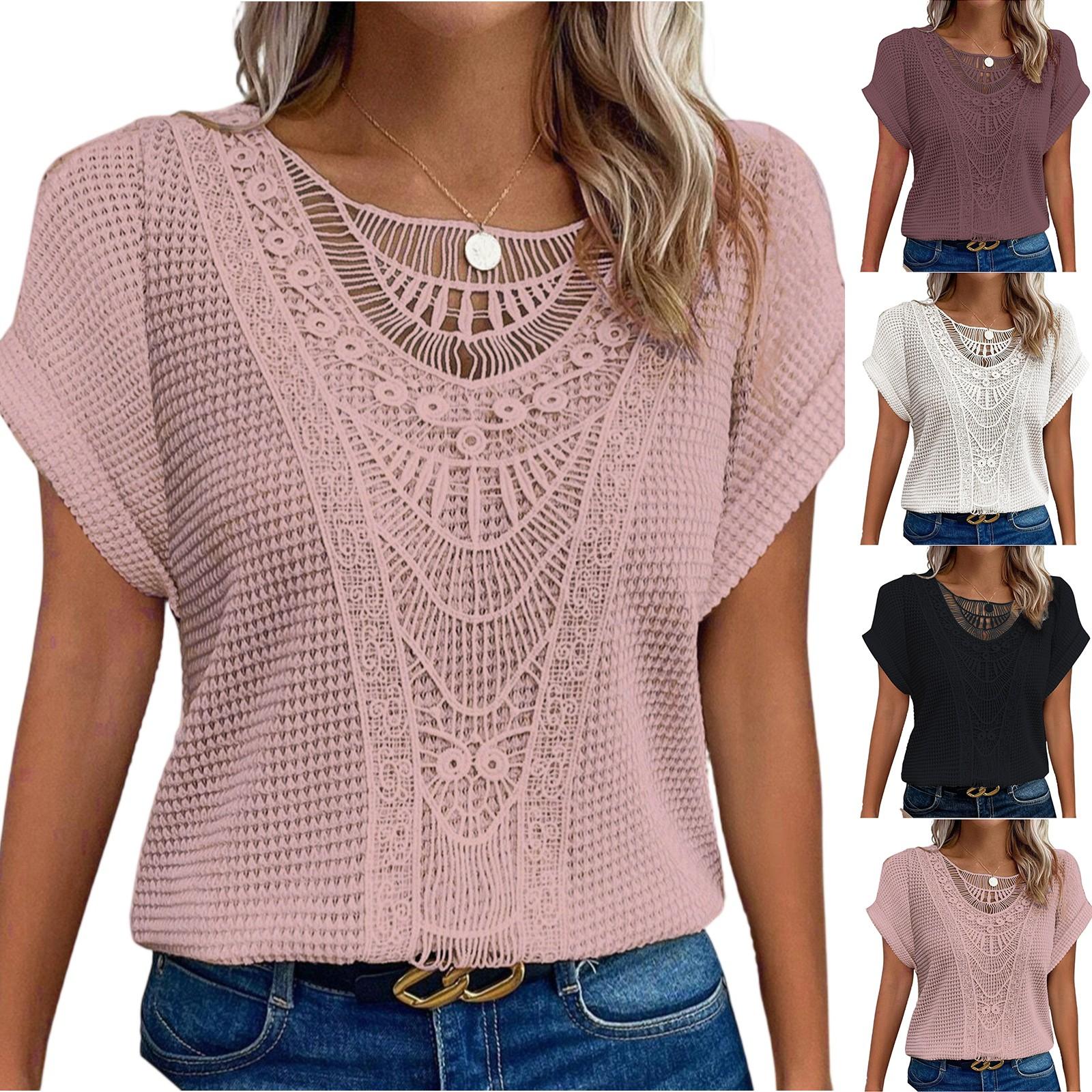 

Жіночі весняно-літні мереживні футболки з короткими рукавами M чорний