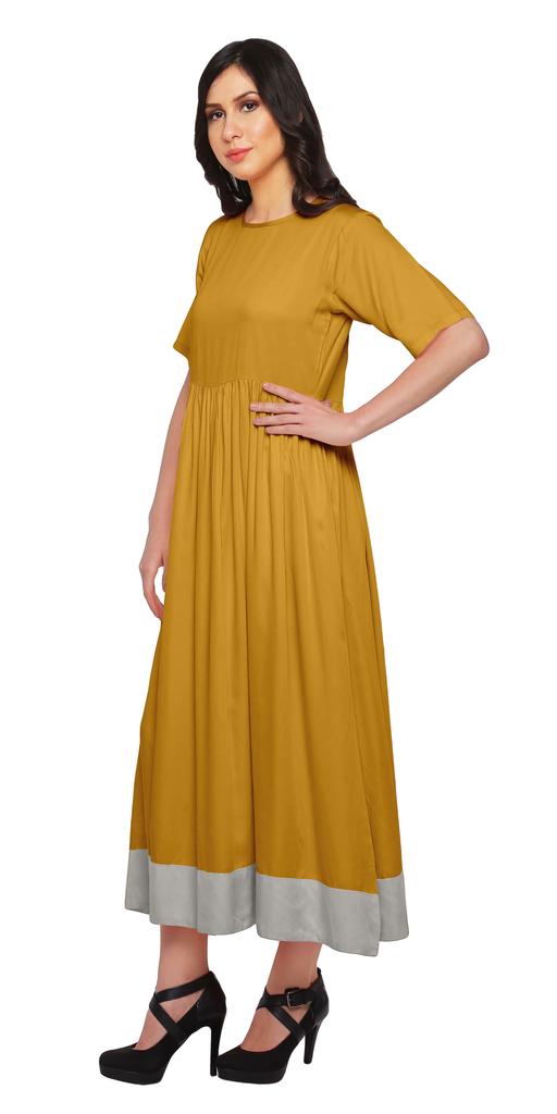 Moomaya Solid Casual Cotton Dress For Women A-Line Long Maxi Kurti Women