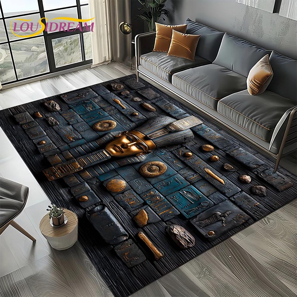3D Retro Ancient Egypt Death Anubis Pharaoh Horus Mythology Carpet Rug for Living Room Bedroom Home Sofa,Kids Non-slip Floor Mat