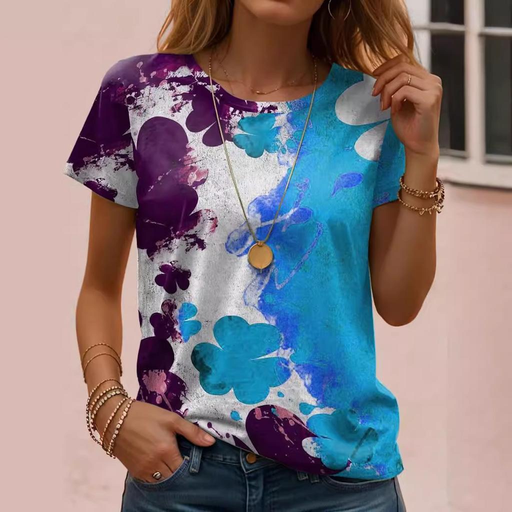 Women's St. Patrick's Day Clover Print Short Sleeve T-shirts Summer Round Neck 3D Print Top Fashionable Casual T-shirts