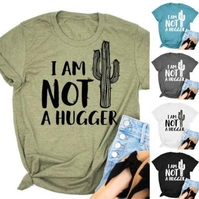 Camisetas de Verano de Algodón Puro de Manga Corta con Estampado Creativo de Letras Cuello Redondo Manga Corta para Mujer
