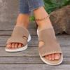 New large size fly-woven one-word hollow women's cool slippers slope heel fish mouth thick-soled slippers