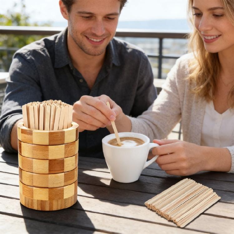 Traditional Design 101 Drink Stirrer Collection With Wooden Stand For Coffee Houses Home Lounges Restaurants