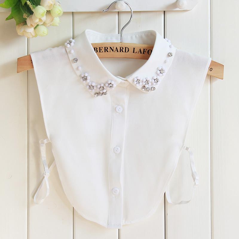 22 Styles White/Black Women Fake Collar Shinny Beaded Detachable Collars Half Shirt Blouse Sweater False Collars Female Faux Col