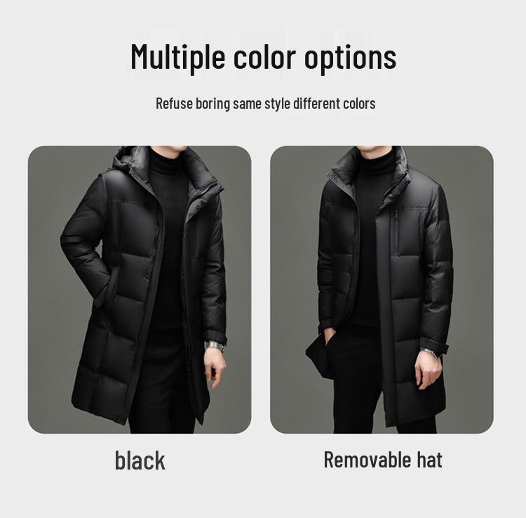 Men's Hooded 90% White Duck Down Jacket - Detachable, Warm Winter Coat