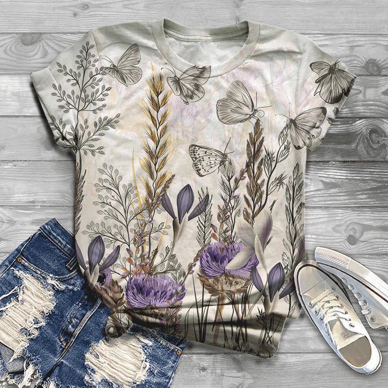 Summer Top Butterfly Series 3D Digital Printed Sports and Leisure Loose Women's Short Sleeved T-shirt