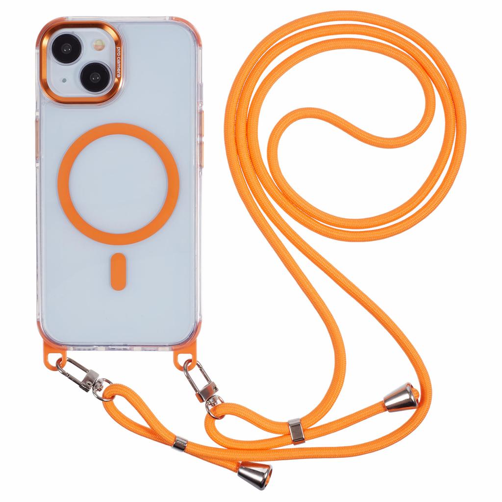 For iPhone 15 Clear Case Compatible with MagSafe Shockproof PC+TPU Phone Cover with Long Lanyard