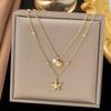 Vintag Exquisite Minimalist Starfish Shell Pendant Necklace for Women Fashion Versatile Summer Beach Party Zircon Gift