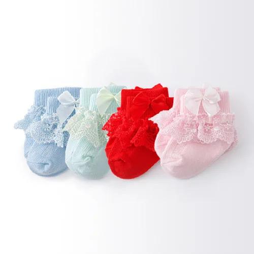 4Pairs/lot Newborn Baby Socks For Girls Cotton Lace Infant Girls Sock Princess Bow Toddler Baby Girls Socks Spring 0-24M