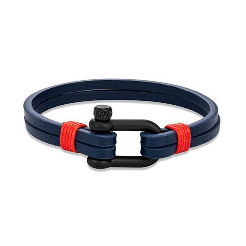 Black U-Shaped Horseshoe Buckle Bracelet Men'S Leather Double-Layer Casual Hand Rope Stainless Steel Buckle Bracelet