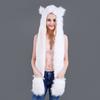 Fellimitat Mütze mit Schal und Handschuhen Set - Niedliches Plüschtier-Motiv Winter Warme Kopfbedeckung Damen Teens
