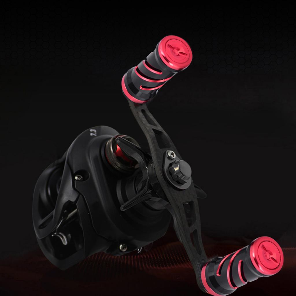 Fishing Reel Handle Carbon Fiber Frame with Fittings Replace Parts 95mm (Black Red)