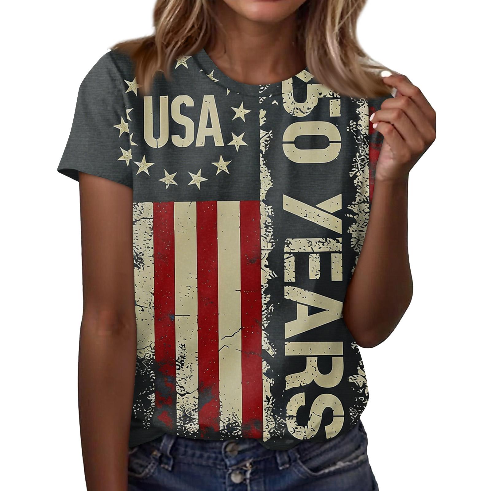 Women s Round Neck Independence Day Print Lightweight Spring/Summer Top L чёрный