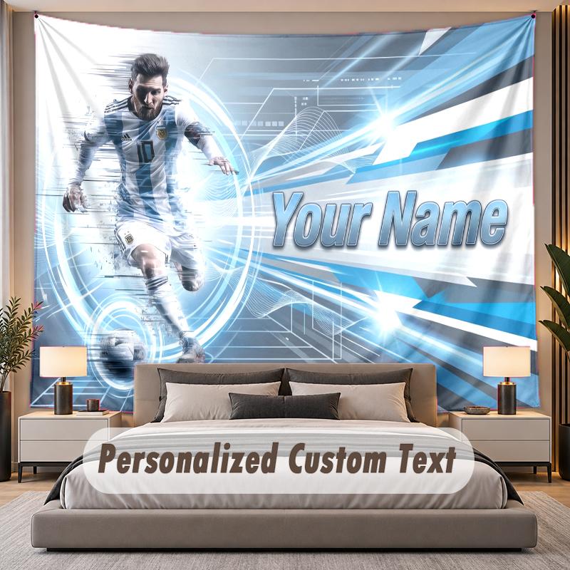 Custom Name Text Tapestry Lionel Messi Personalized Polyester Wall Tapestry For Bedroom And Room