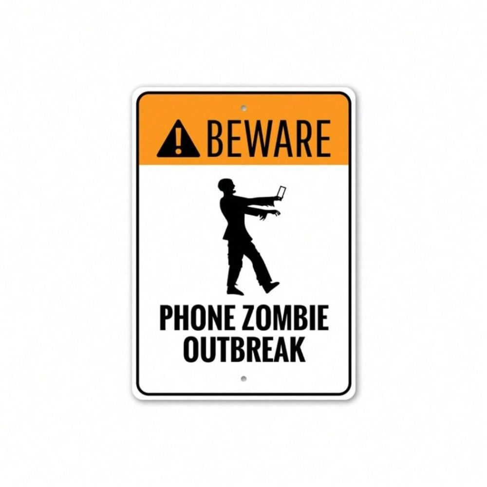 

Metal Poster Phone Zombie Outbreak Warning Sign Wall Art for Garage