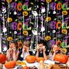 Festive Halloween Curtain Foil Fringe for Halloween, Orange Purple Black Background Photo Booth Backdrop Props, Pumpkin Ghost Bat Party Decoration
