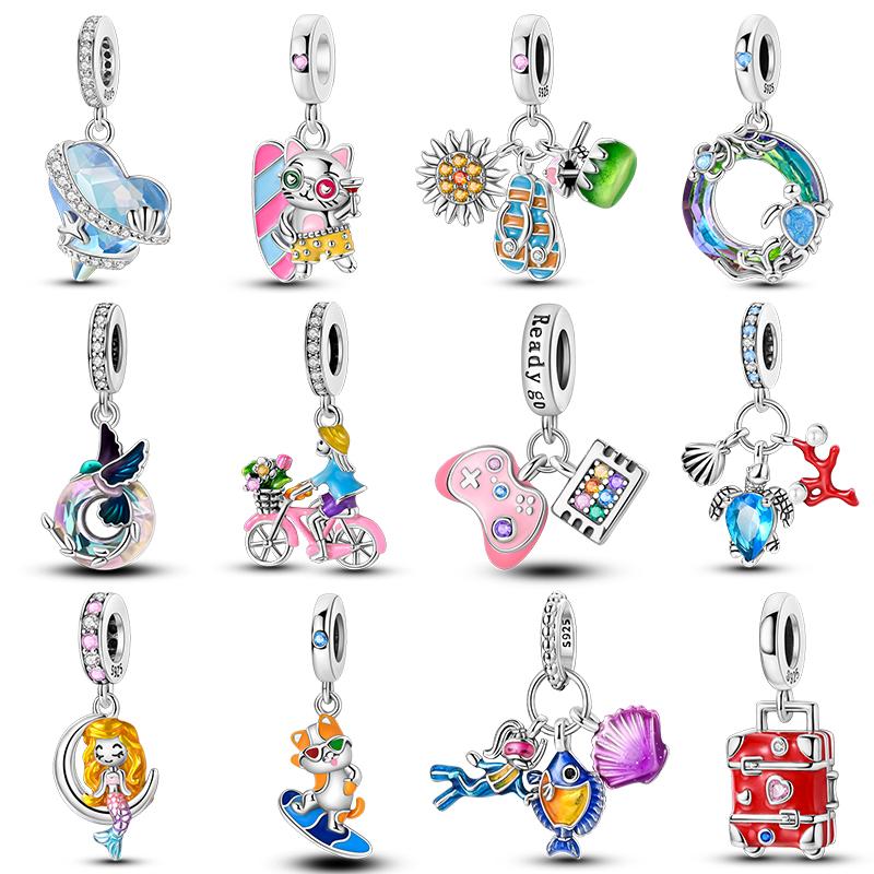 100% Copper Moon Mermaid Turtle Coral Shell Hummingbird Charms Beads Fit Qikaola Bracelets Exquisite Diy Jewelry