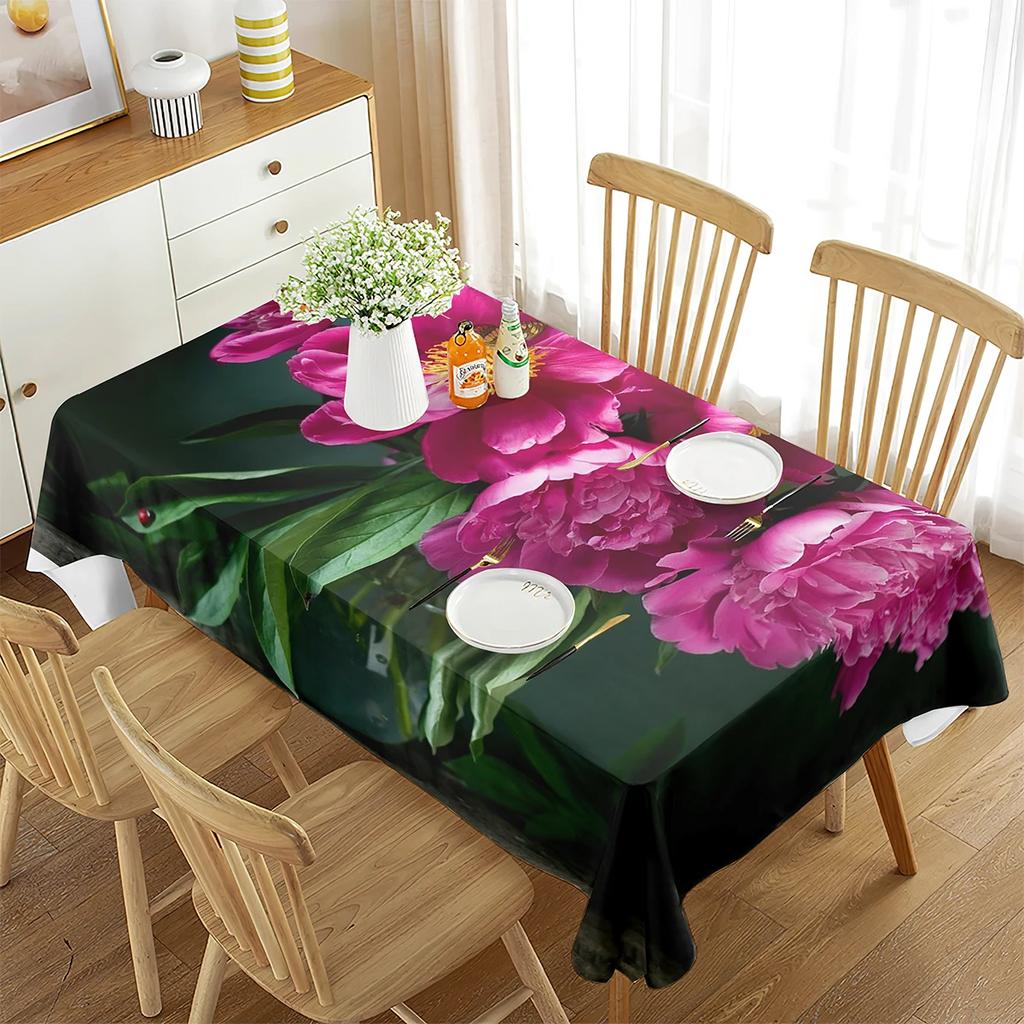 Purple Peony Flowers Tablecloth for Dining Room Kitchen Living Room Party Decor 3d Digital Print Beautiful Penoy Table Cover