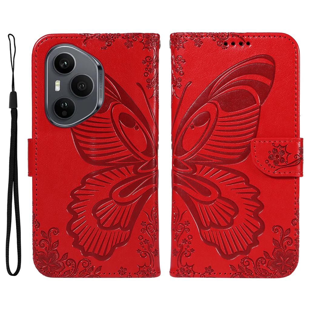 For Honor 400 Pro 5G (Global) Case Butterfly Pattern PU Leather Folio Flip Phone Cover -  Blue