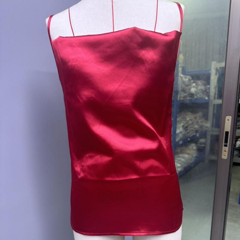 Summer Sleeveless Satin Base Casual Tank Tops Women Pile Collar Sexy Loose Tanks Women's Camis Elegant Slim Fit Simple Female Straps Tank Vest 26559