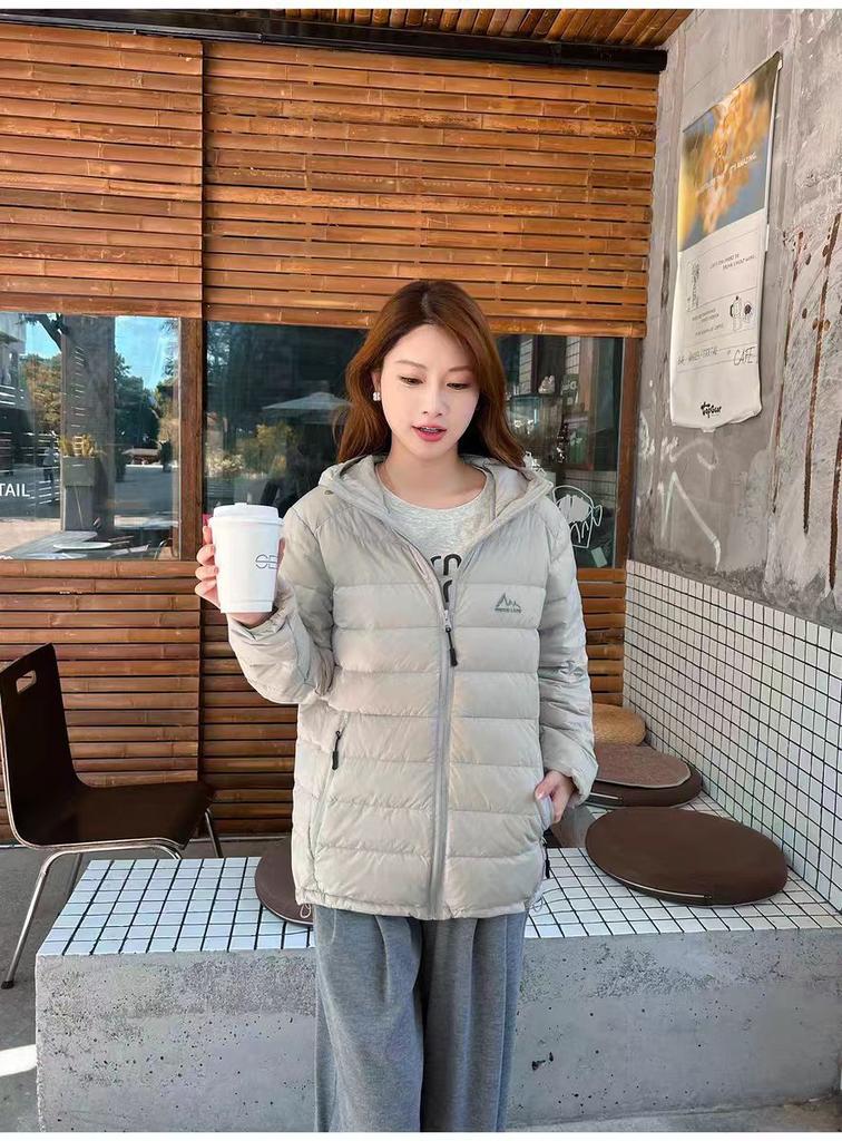 Rib down jacket women's autumn and winter new popular hooded light and thin short trendy fashion loose coat