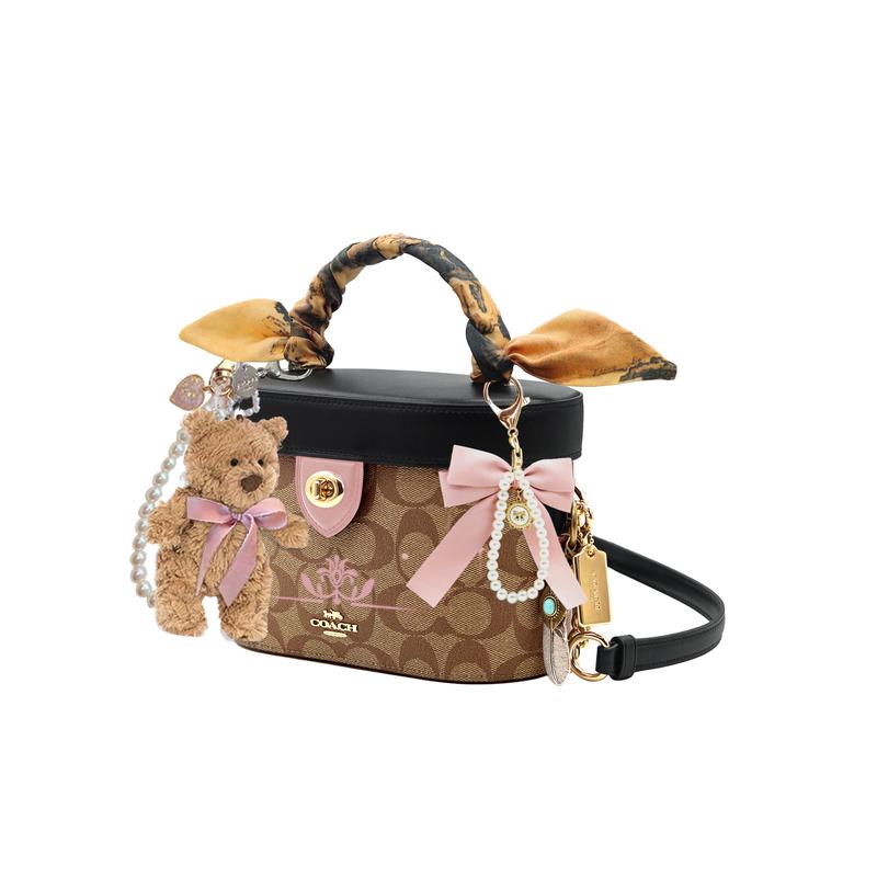 Coach Handbag [Customized Bag] Kay 20 Brown Bear Fashion Retro Classic Full Print Logo Hand-painted Sweet Rabbit Ornament Shirley Rose Poof Bear