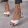 Ladies Shoes On Fashion Ankle Strap Slingbacks Women Sandals Summer Open Toe Mixed Colors Buckle Chunky Heels Sandals