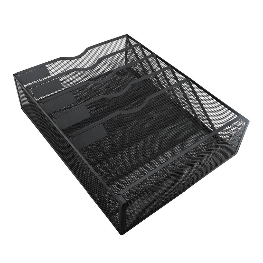 Wall Mount File Organizer with Bottom Tray 5 Tier Vertical Hanging Storage Holder for Office and Home Black