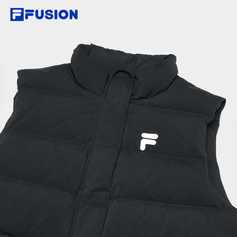 Fila Fusion Solid Color Zip Stand Collar Sleeveless Down Vest Women Vest Black T11W346901F-BK