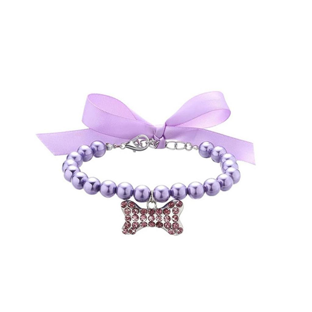 Pet Pearl Necklace Collar with & Heart Rhinestone Pendant for Small Dogs Cats