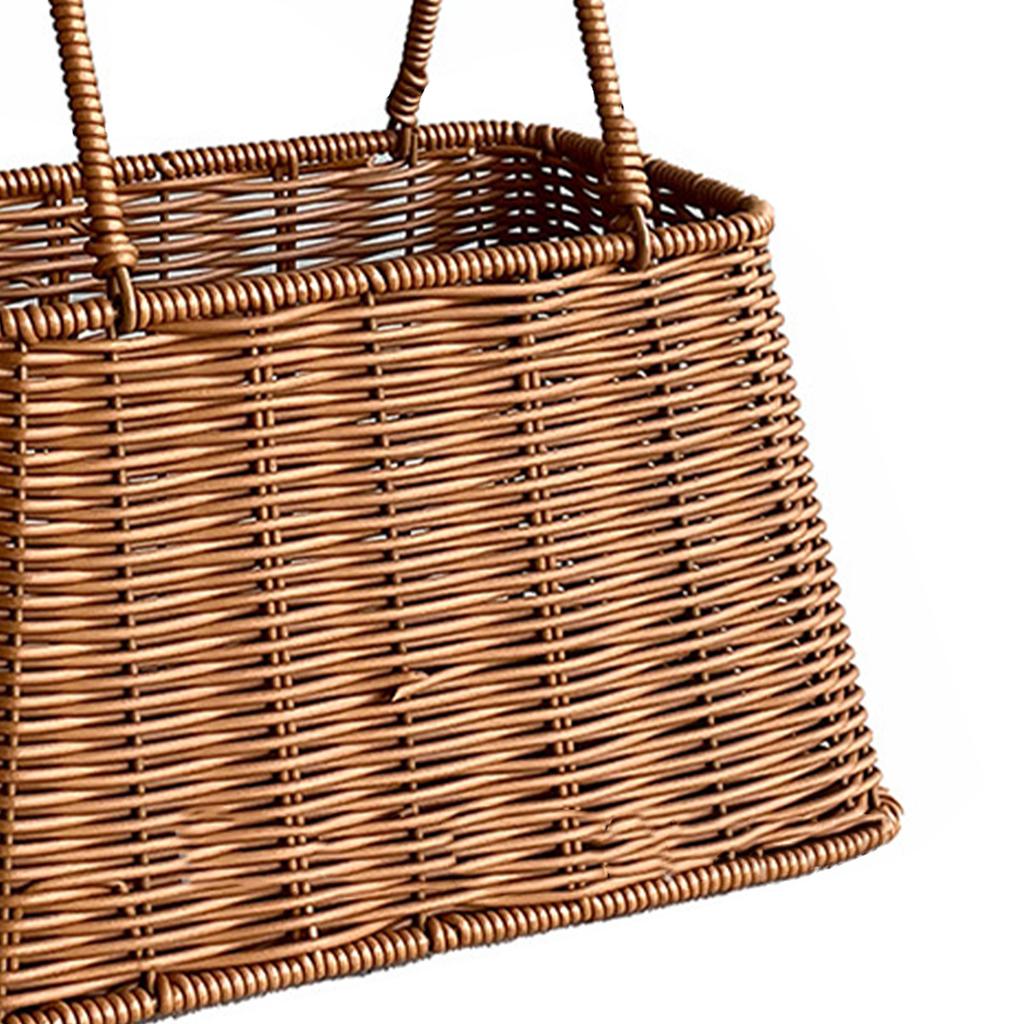 Kunststoff Imitation Rattan Korb Rustikaler Imitations Handgeflochtener Picknickkorb mit Griff zur Aufbewahrung von Lebensmitteln