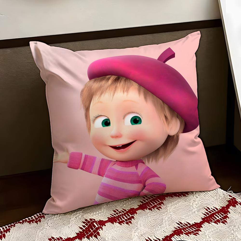 Cute MMasha and the BBear Cushion Cover Reversible Soft Durable Pillow Cover Home  Car MultiScene Use for Daily Comfort