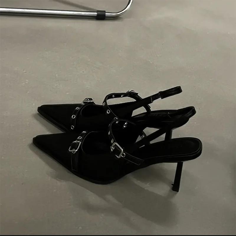 

Мода 2024 Лето Новый Бренд Сандалии Мода Острый Носок Неглубокая Пряжка Женское Платье Слингбэки Сандалии Высокий Каблук Мюли 34 чёрный