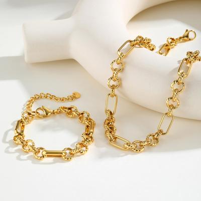 Stainless Steel Twist Texture Chunky Chain Necklace Bracelet for Women Waterproof Fashion 18K Gold Plated Luxury Jewelry Gift