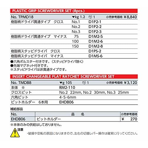 KTC Resin Handle Driver + Plate Ratchet Replacement Driver Set TPMD18EM (TPMD18,TMDB8)