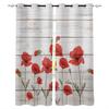 Red Flower Ink Painting Curtains 2 Panels With Valance Hook Floral Living Room Kids Kitchen Indoor Decor
