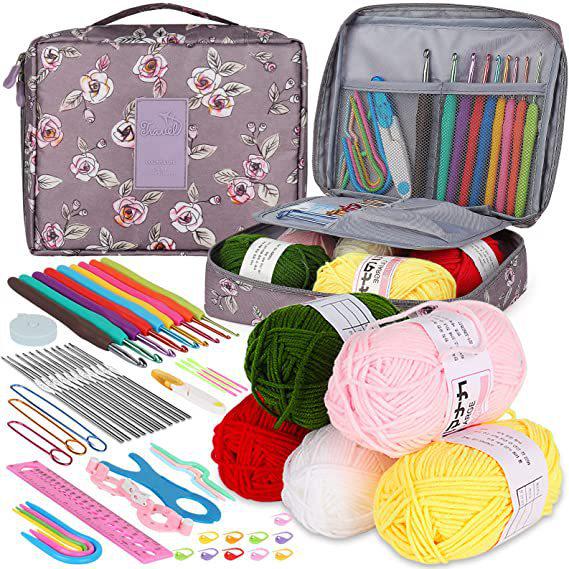 Beginner's 58-Piece Crochet Starter Kit - Complete Set with Portable Wool Knitting Tools