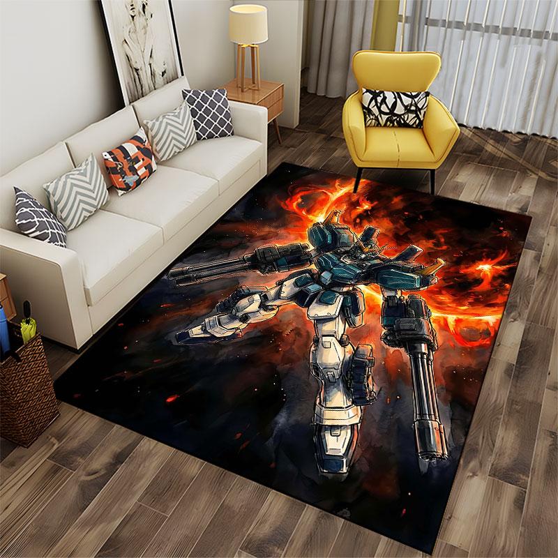 Mecha Warrior with Fiery Aura Suitable As a Non-slip Mat for the Living Room or Bedroom Sofa