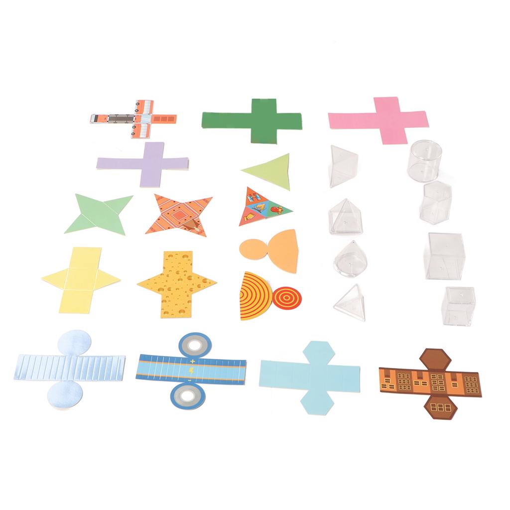 8Pcs Clear Geometric Models with Folding Geometric Card Paper Educational 3D Shapes Transparent