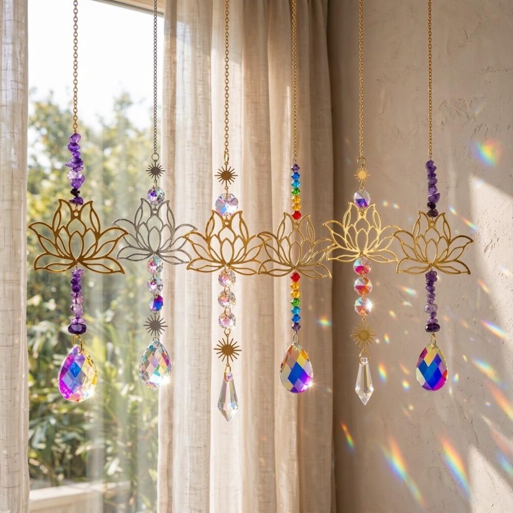 Decoration Rhinestone Hanging Hollow Crystal Lotus Pendant Glass Sun Catcher Outdoor Indoor
