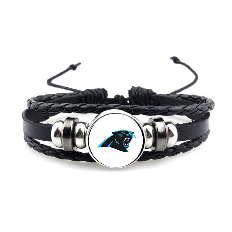 NFL 32 Teams Schwarzes Vintage-Leder-Football-Armband mit Zeit-Edelstein