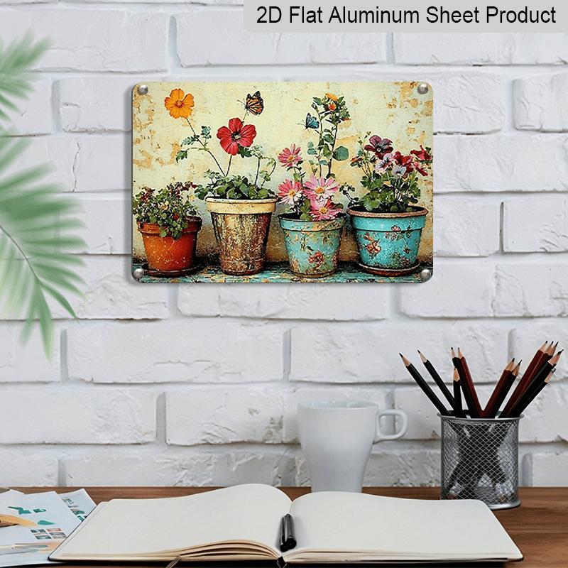 2D Flat 1pc Vintage Plant Garden Aluminum Sign, Rustic Wall Art Decor with Vibrant Floral Design - 7.87*11.8 Inches, No Electricity Needed, Perfect