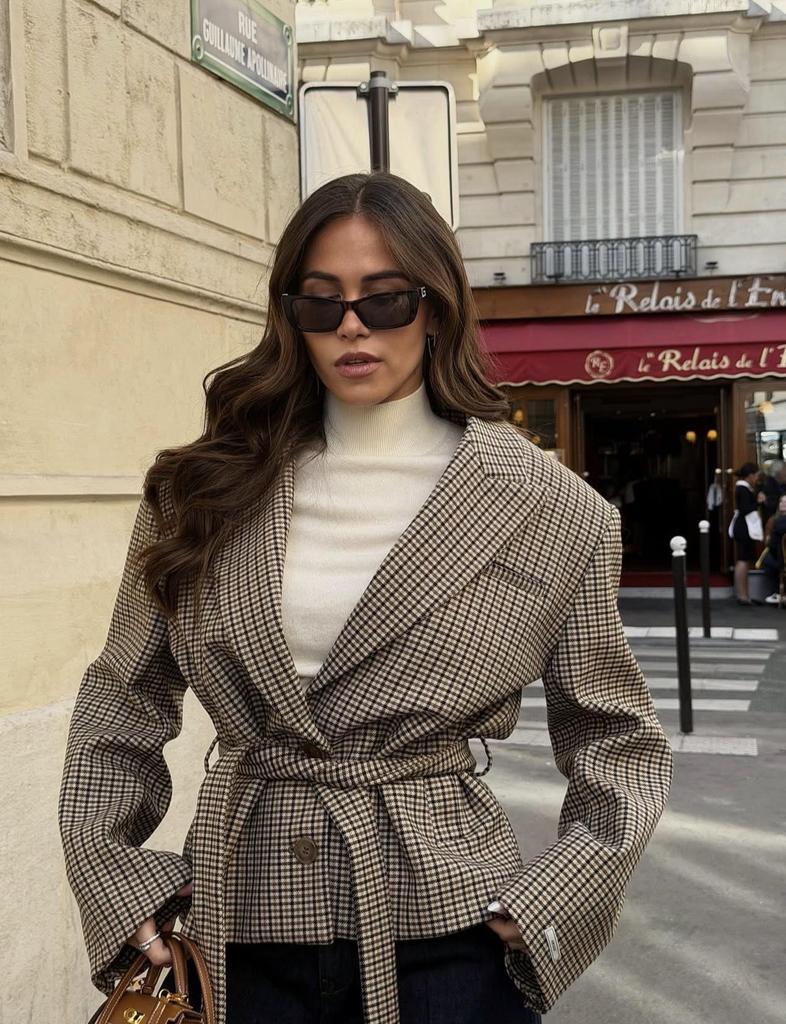 European & American Women's Autumn Casual Plaid Lapel Suit with Shorts