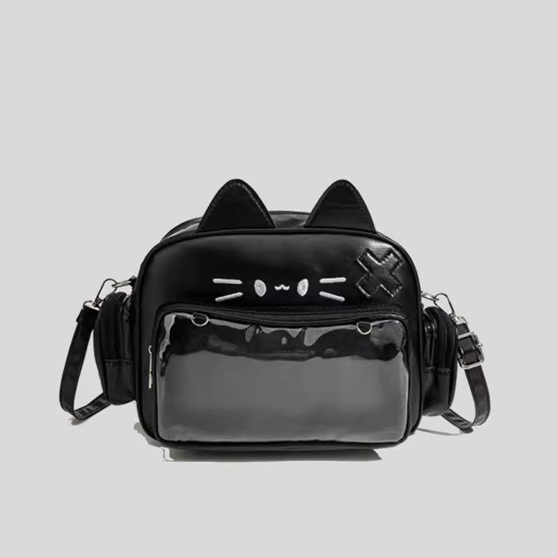 

Милая аниме-сумка-кошка, маленькая вместимость, сумка-итэ, рюкзак, сумка через плечо, прозрачная сумка-мешок из миллета, женская сумка-тоут на одно плечо чёрный