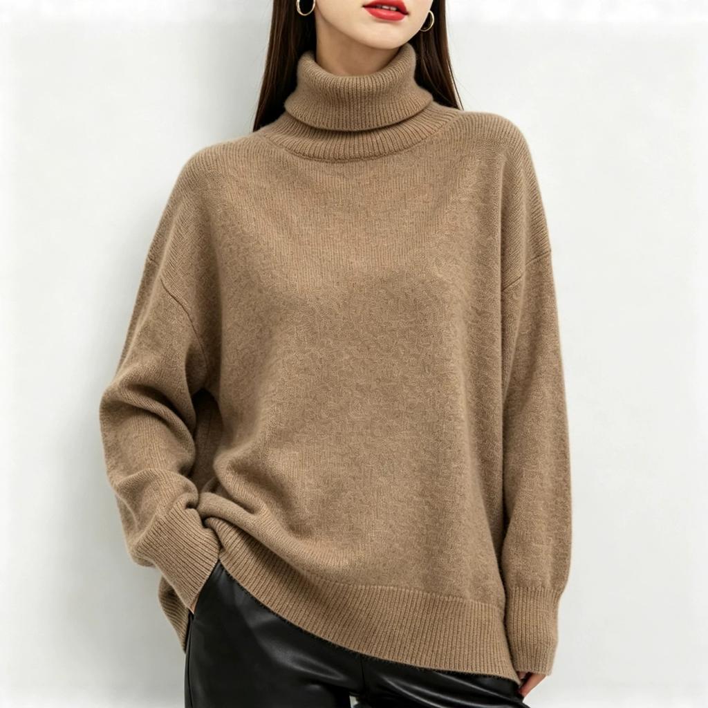 Russian Cross-border Bestseller Solid Color Basic Loose High-neck Pullover Sweater for Women, Casual Warm Pullover