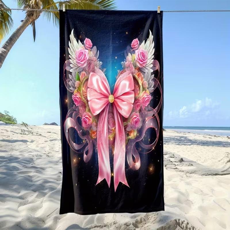 Pink Beach Towel Cute Bow Rectangular Children'S Bath Towel Quick-Drying Sports Towel Shawl