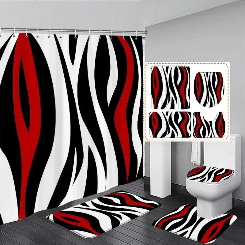 

Black And White Striped Shower Curtain Set Modern Geometric Bath Curtains Bathroom Decor Carpet With Bath Mats Toilet Lid Cover W60H190(CM)-1 Pcs